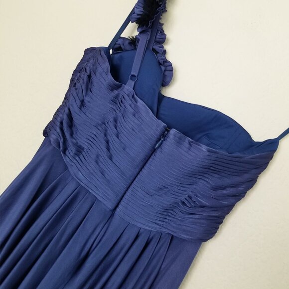 BCBGMaxAzria Addison One Shoulder Rosette Tulip Wrap Skirt Mini Dress M Ink $258 - Picture 9 of 16